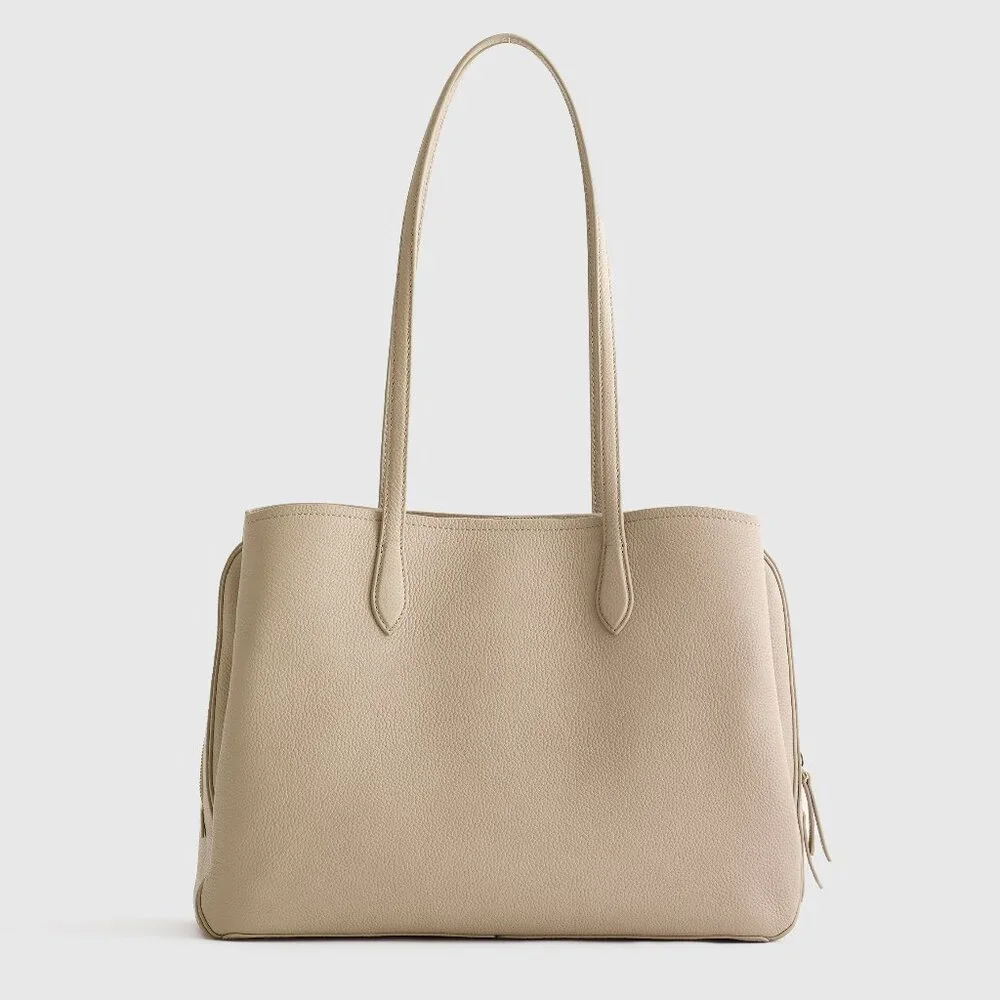 Quince Italian Leather Triple Compartment Work Tote EUC - Picture 1 of 9